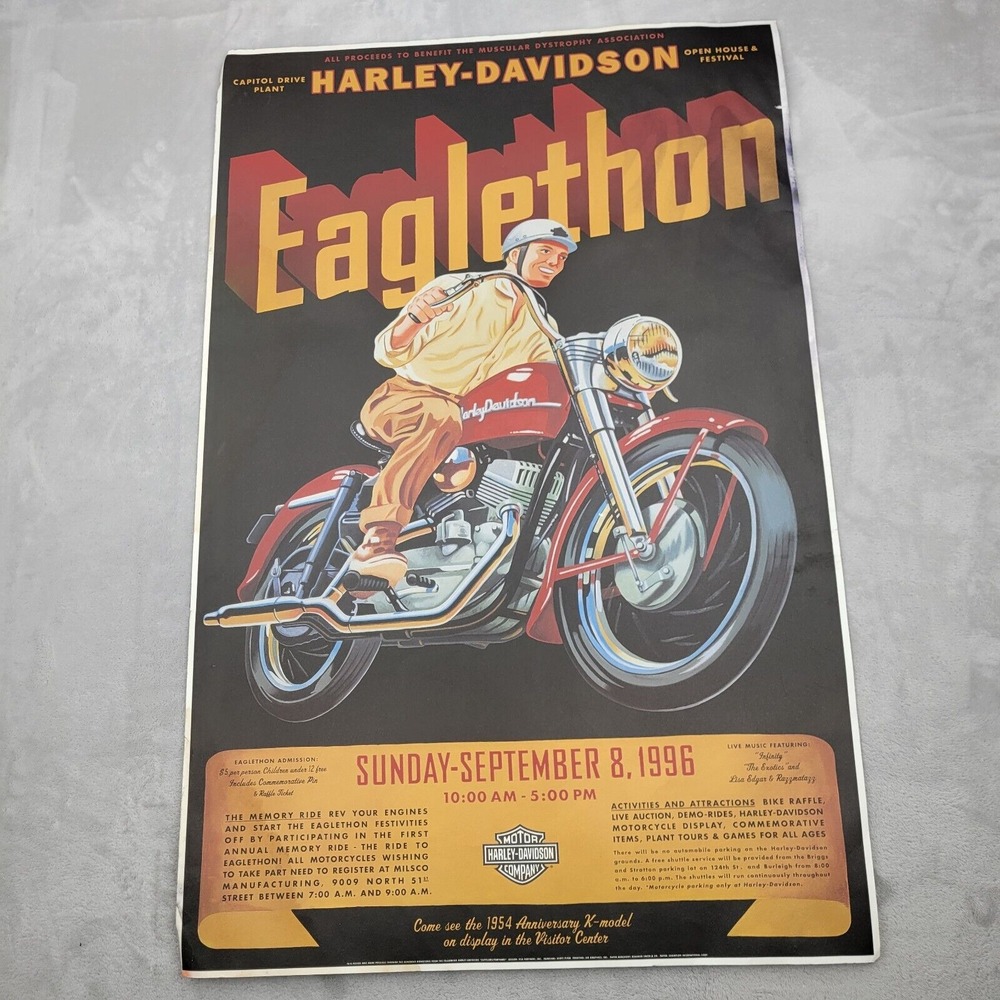 Vintage Harley Davidson Poster Print‎ Original 24x36 Biker Festival Eaglethon 3